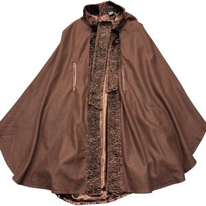 Perfectly Patricia by Patricia Underwood Brown Faux Fur Trimmed Cape Coat